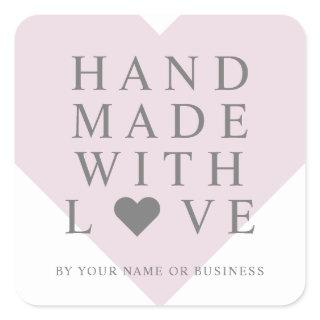 Pink Heart with Handmade with Love Quote Square Sticker