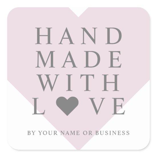 Pink Heart with Handmade with Love Quote Square Sticker