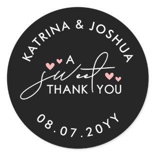 Pink Hearts A Sweet Thank You Wedding Favor Classic Round Sticker