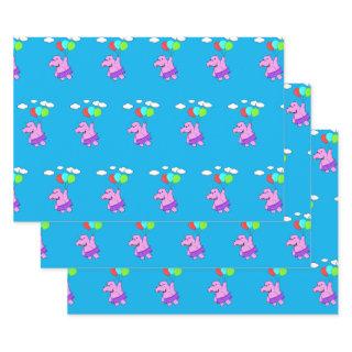 Pink Hippo Flying With Balloons  Sheets