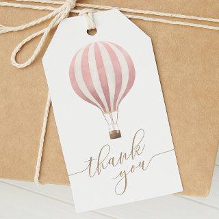 Pink Hot Air Balloon Girl Baby Shower Thank You Gift Tags
