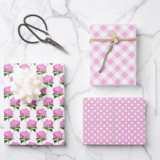 Pink Hydrangea Gingham and Polka Dot Pattern  Sheets