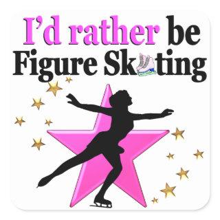 PINK I WOULD RATHER BE ICE SKATING DESIGN SQUARE STICKER