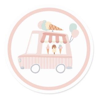 Pink Ice Cream Truck Birthday Party Favor Classic Round Sticker