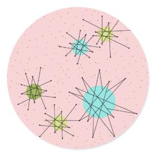 Pink Iconic Atomic Starbursts Round Stickers