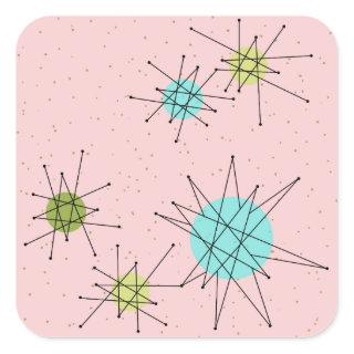 Pink Iconic Atomic Starbursts Square Stickers