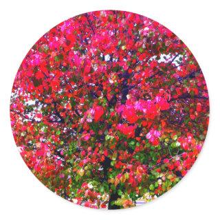 Pink impressionistic Autumn Leaves trees Classic Round Sticker
