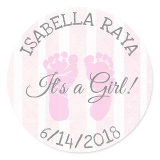 Pink Its a Girl Birth Announcement Stickers