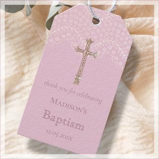 Pink Lace Baptism Thank You Favor Gift Tags