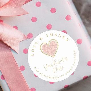 Pink Lace Effect Heart Love & Thanks Supporting Classic Round Sticker