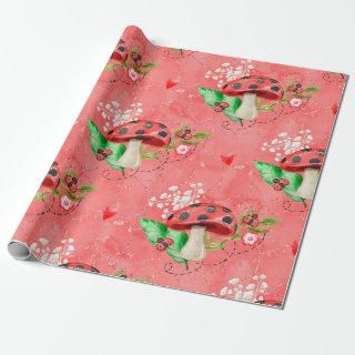 Pink Lady Bug And Mushroom Pattern