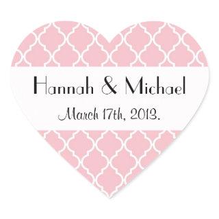 Pink Latticework, Quatrefoil, Trellis, Wedding Heart Sticker