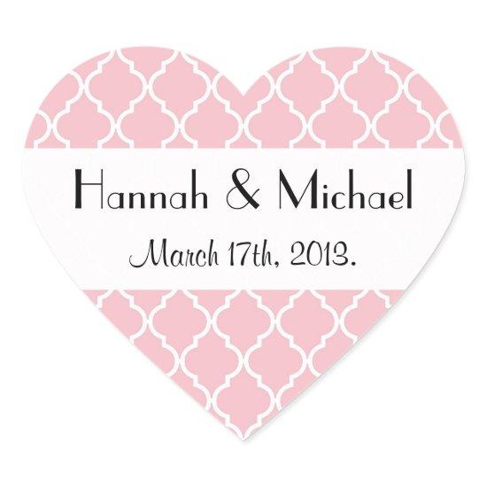 Pink Latticework, Quatrefoil, Trellis, Wedding Heart Sticker