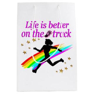 PINK LIFE IS BETTER ON THE TRACK DESIGN MEDIUM GIFT BAG