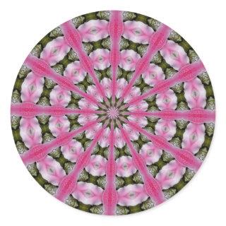 Pink Lily & White Mums Kaleidoscope #1 Classic Round Sticker