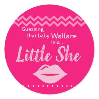 Pink "Little She" Gender Reveal Classic Round Sticker