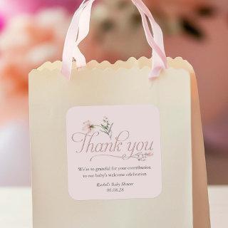 Pink Little Wildflower Baby Girl Shower thank you Square Sticker