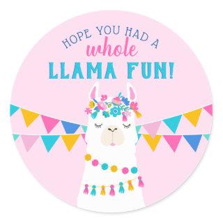 Pink Llama Fun Birthday Thank You Favor Classic Round Sticker