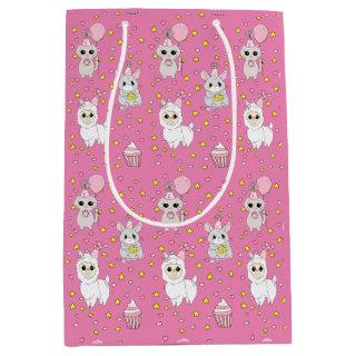 Pink Llama, Kitten and Mouse Girl's Birthday Medium Gift Bag