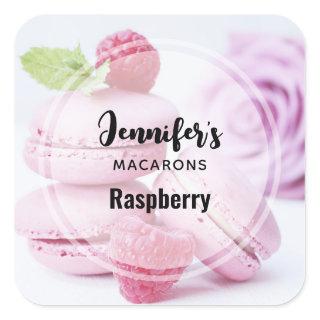 Pink Macarons & Red Raspberries Baking Business Square Sticker