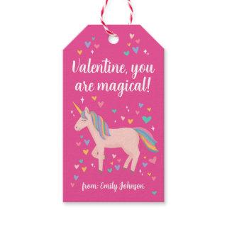 Pink Magical Unicorn Kids Classroom Valentine Gift Tags