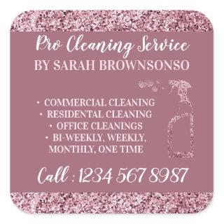 Pink Maid Janitorial sparkle glitter Cleaning Square Sticker