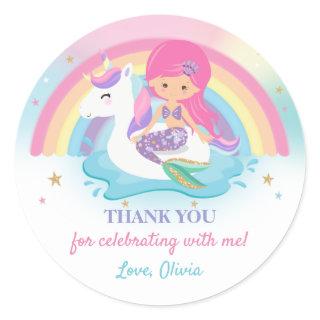 Pink Mermaid and Unicorn Pool Birthday Party Favor Classic Round Sticker