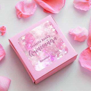 Pink Modern Glam Gleaming Starry Quinceañera Square Sticker