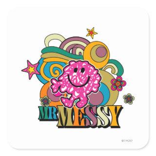 Pink Mr. Messy | Colorful Swirls & Stars Square Sticker