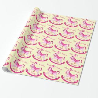 Pink named rocking horse 5th birthday pattern wrap