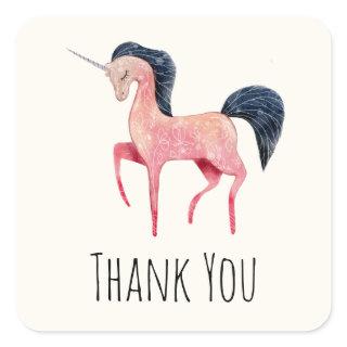 Pink Nordic Unicorn with Black Mane Thank You Square Sticker