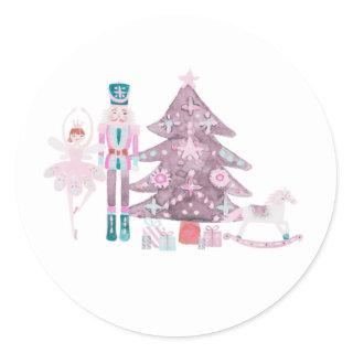 Pink Nutcracker Christmas Holiday Classic Round Sticker