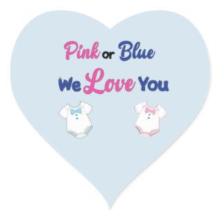 Pink or Blue We Love You Gender Reveal Heart Sticker