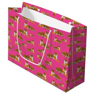 Pink Orange Jungle Tiger Animal Pattern   Large Gift Bag