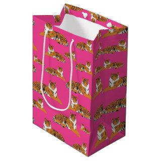 Pink Orange Jungle Tiger Animal Pattern Medium Gift Bag