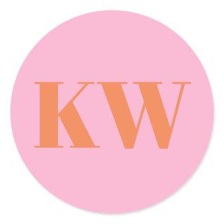 Pink Orange Large Monogrammed Initial Personalized Classic Round Sticker