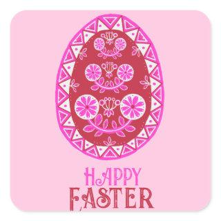 Pink Painted Traditional Ukrainian Easter Egg Square Sticker