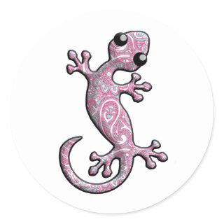 Pink Paisley Gecko Lizard Classic Round Sticker