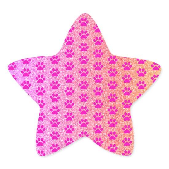 Pink Paw Prints Rose Gold Glitter Cute Girly Cool Star Sticker