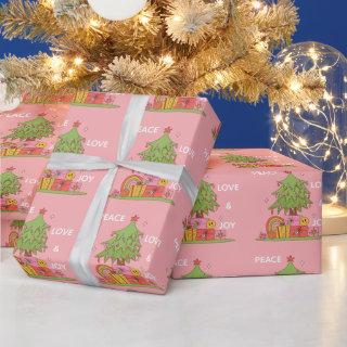 Pink Peace, Love & Joy Retro Christmas Tree