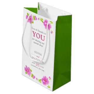 Pink Peonies Watercolor Floral Green Wedding Guest Small Gift Bag