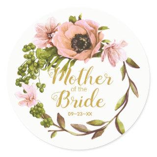 Pink Peony Wreath Mother of the Bride ID456 Classic Round Sticker