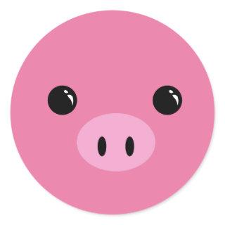 Pink Piglet Cute Animal Face Design Classic Round Sticker