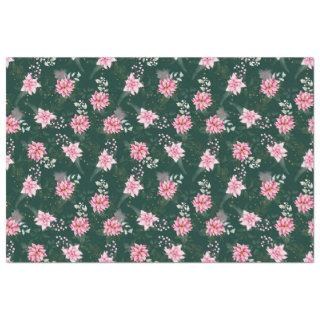 Pink Poinsettia Flowers on Dark Green Tissue Paper