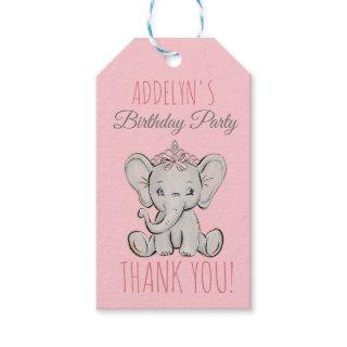 Pink Princess Little Girl's Elephant Birthday  Gift Tags