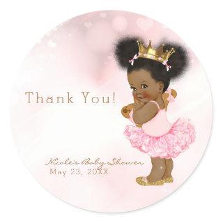 Pink Princess Vintage Black Baby Girl Shower Favor Classic Round Sticker