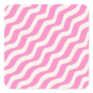 Pink Psychedelic Stripes Abstract Retro Wavy Lines Square Sticker