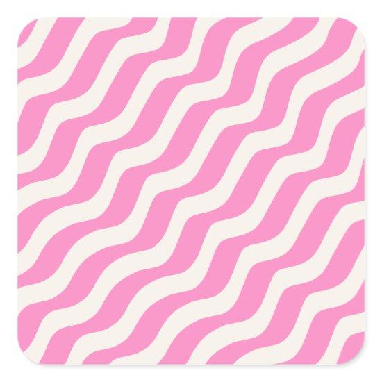 Pink Psychedelic Stripes Abstract Retro Wavy Lines Square Sticker