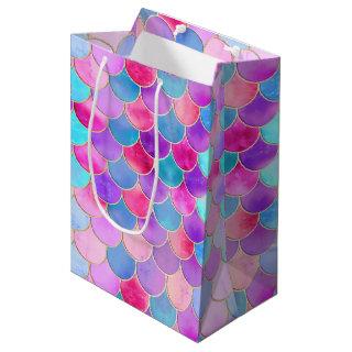 Pink, Purple and Aqua Mermaid Scale Pattern Medium Gift Bag