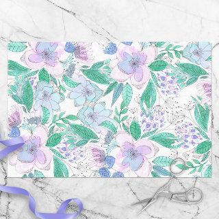 Pink Purple Blooming Flowers and Lush Green Leaves Tissue Paper